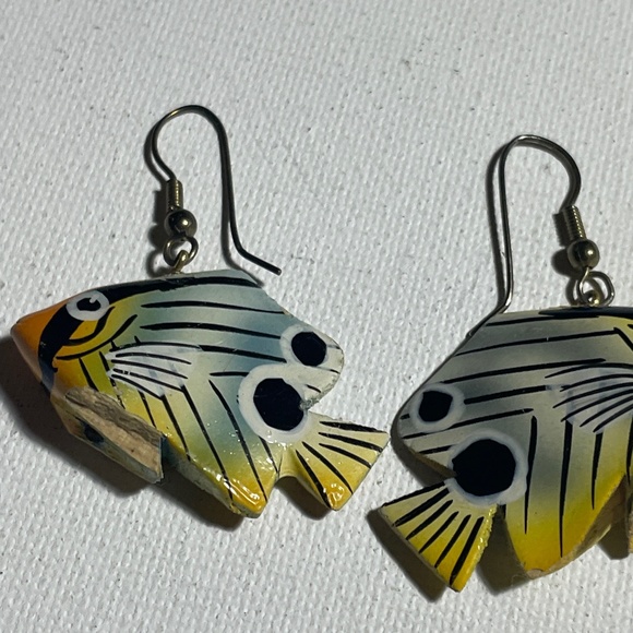 Jewelry - Earrings Vintage Colorful Tropical Fish Wooden-flawed